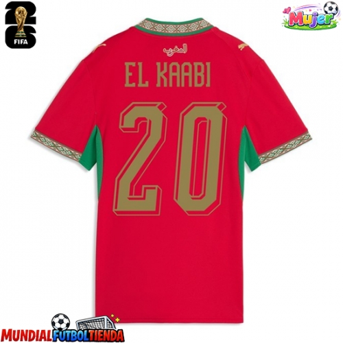 Camiseta Marruecos Ayoub El Kaabi #20 Primera Equipación Replica Mundial 2026 para mujer mangas cortas